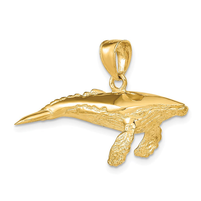 Million Charms 14K Yellow Gold Themed 3-D Textured Underside Humpback Whale Charm