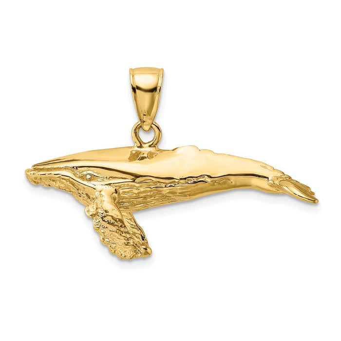 Million Charms 14K Yellow Gold Themed 3-D Textured Underside Humpback Whale Charm