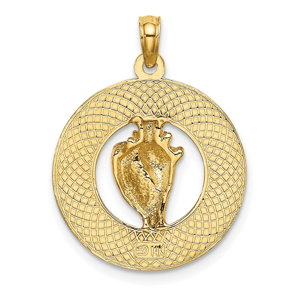 Million Charms 14K Yellow Gold Themed Sanibel On Round Frame With Conch Shell Charm