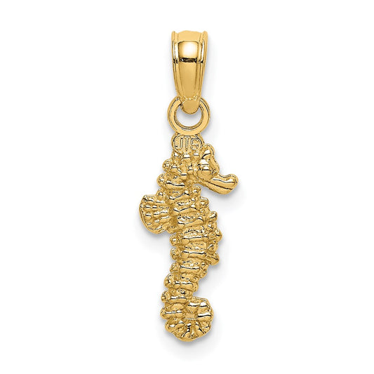 Million Charms 14K Yellow Gold Themed 3-D Mini Nautical Seahorse Charm