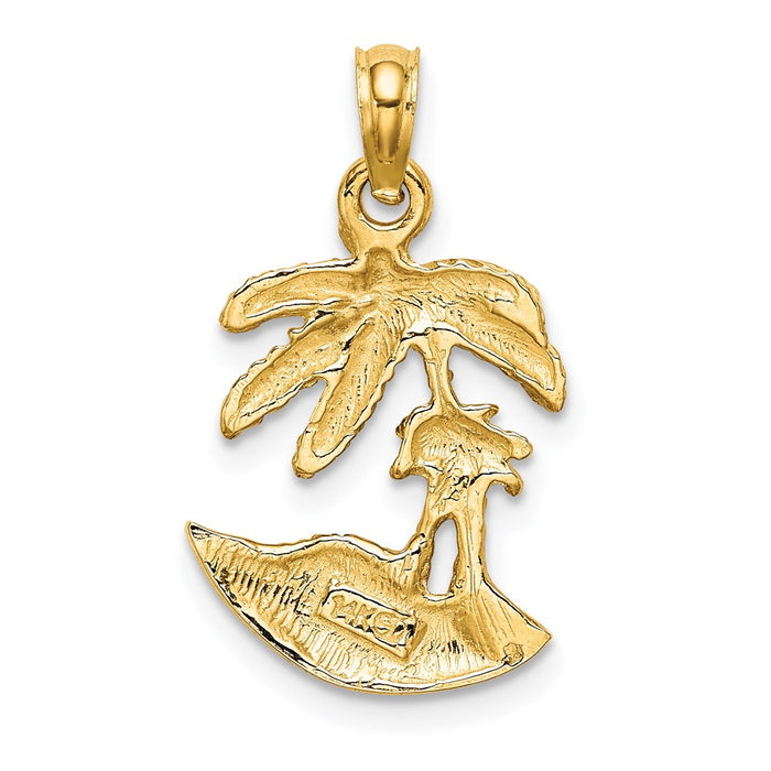 Million Charms 14K Yellow Gold Themed 2-D Palm Trees On Island Charm