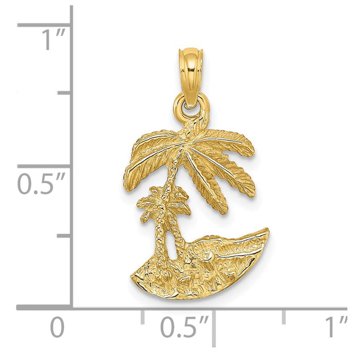 Million Charms 14K Yellow Gold Themed 2-D Palm Trees On Island Charm