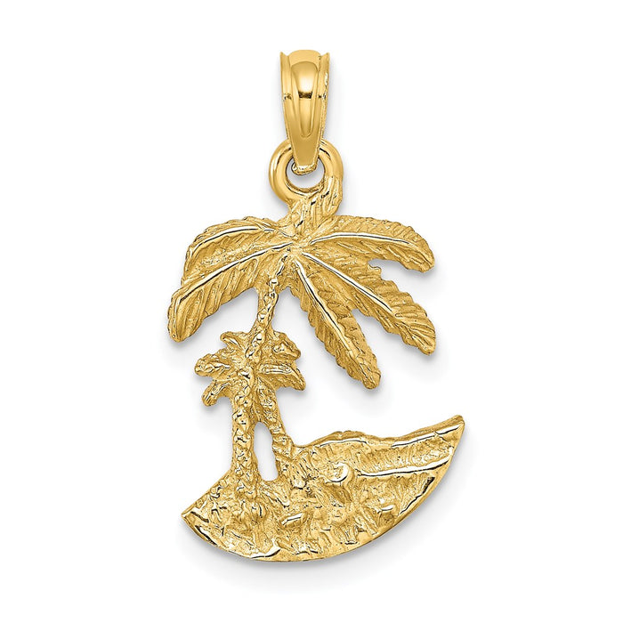 Million Charms 14K Yellow Gold Themed 2-D Palm Trees On Island Charm