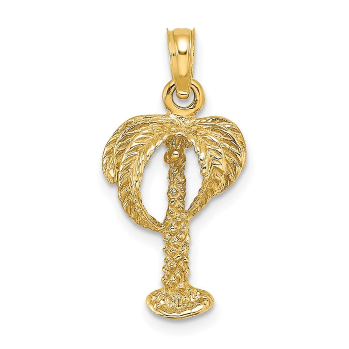 Million Charms 14K Yellow Gold Themed 2-D Palm Tree With Coconuts Charm