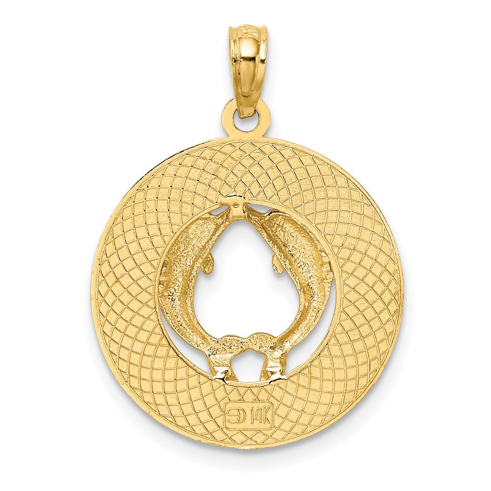 Million Charms 14K Yellow Gold Themed Florida On Round Frame With Dolphins Charm