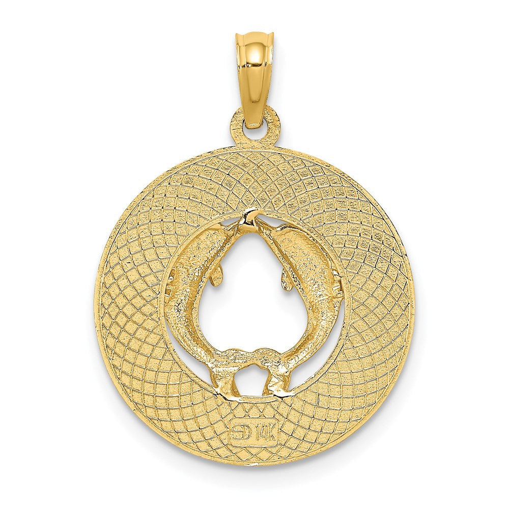 Million Charms 14K Yellow Gold Themed Key West On Round Frame With Dolphins Charm