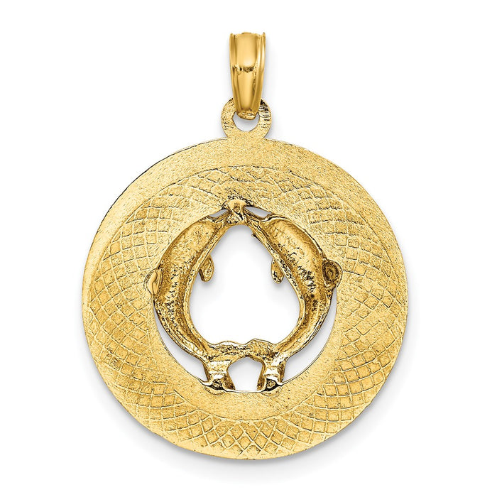 Million Charms 14K Yellow Gold Themed Myrtle Beach On Round Frame With Dolphins Charm