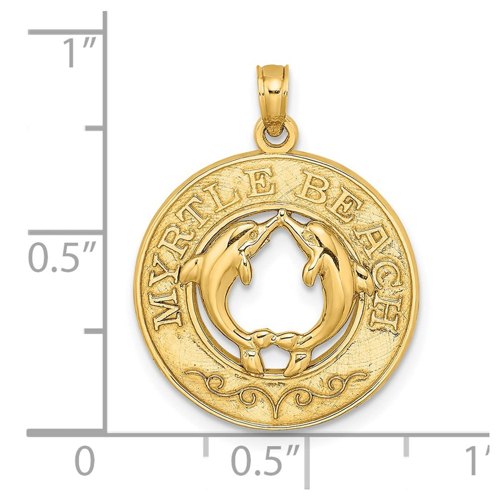 Million Charms 14K Yellow Gold Themed Myrtle Beach On Round Frame With Dolphins Charm