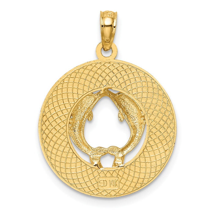 Million Charms 14K Yellow Gold Themed Pawleys Island Round Frame With Dolphin Charm