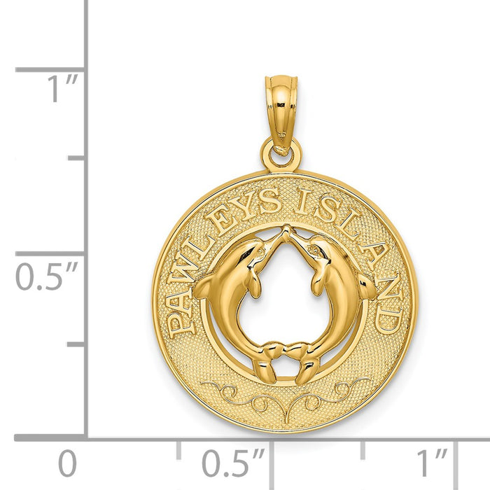 Million Charms 14K Yellow Gold Themed Pawleys Island Round Frame With Dolphin Charm