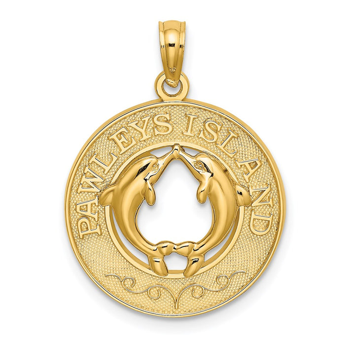 Million Charms 14K Yellow Gold Themed Pawleys Island Round Frame With Dolphin Charm