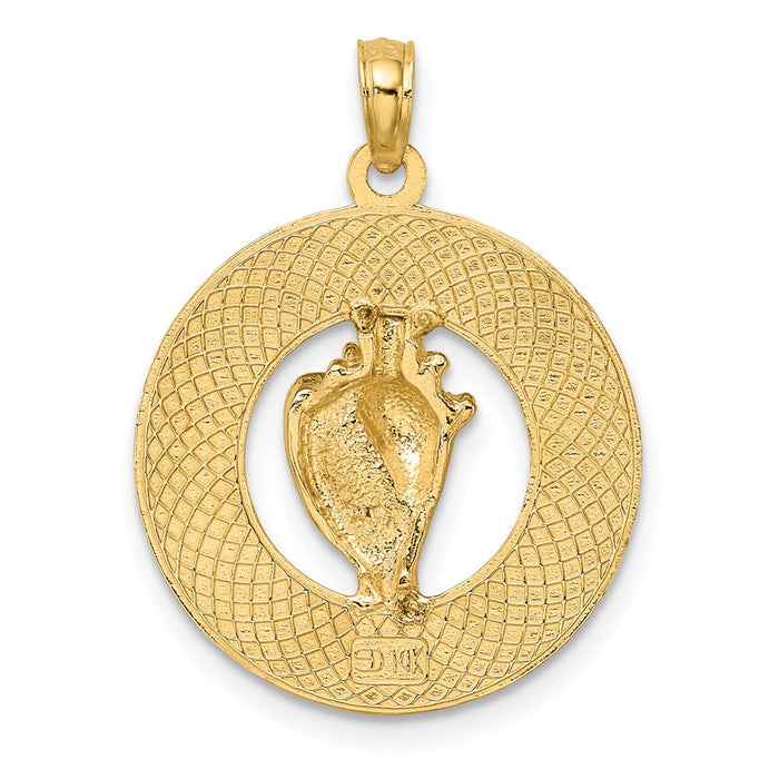 Million Charms 14K Yellow Gold Themed Pawleys Island Round Frame With Conch Shell Charm