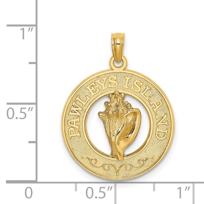 Million Charms 14K Yellow Gold Themed Pawleys Island Round Frame With Conch Shell Charm