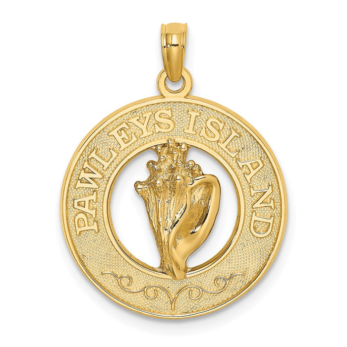 Million Charms 14K Yellow Gold Themed Pawleys Island Round Frame With Conch Shell Charm