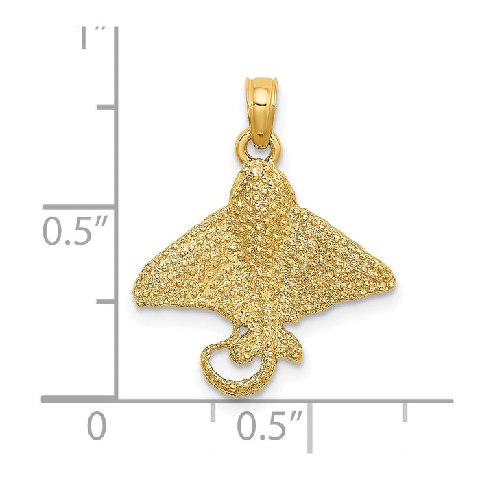 Million Charms 14K Yellow Gold Themed 2-D & Textured Spotted Eagle Ray Charm