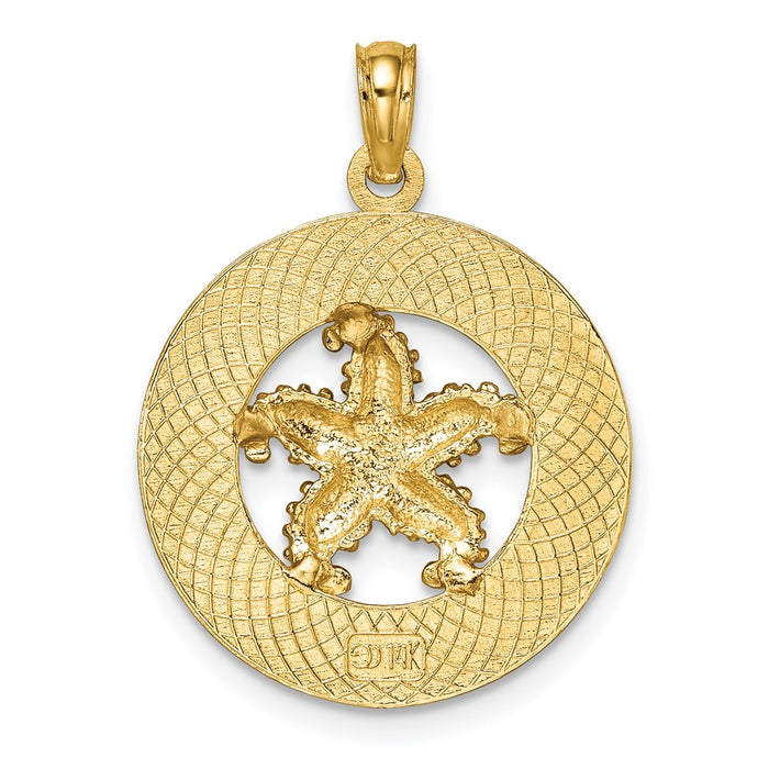 Million Charms 14K Yellow Gold Themed Ocean City Round Frame With Nautical Starfish Charm