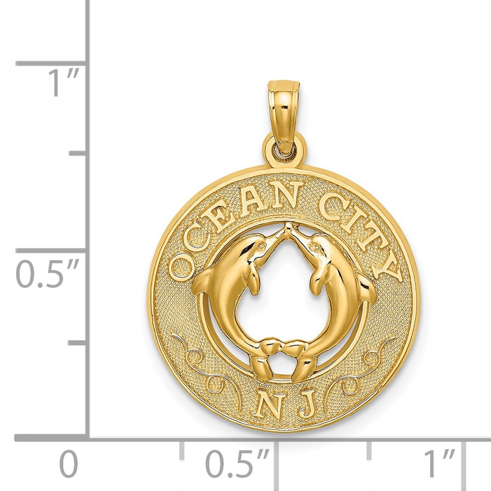 Million Charms 14K Yellow Gold Themed Ocean City, Nj Round Frame With Dolphin Charm