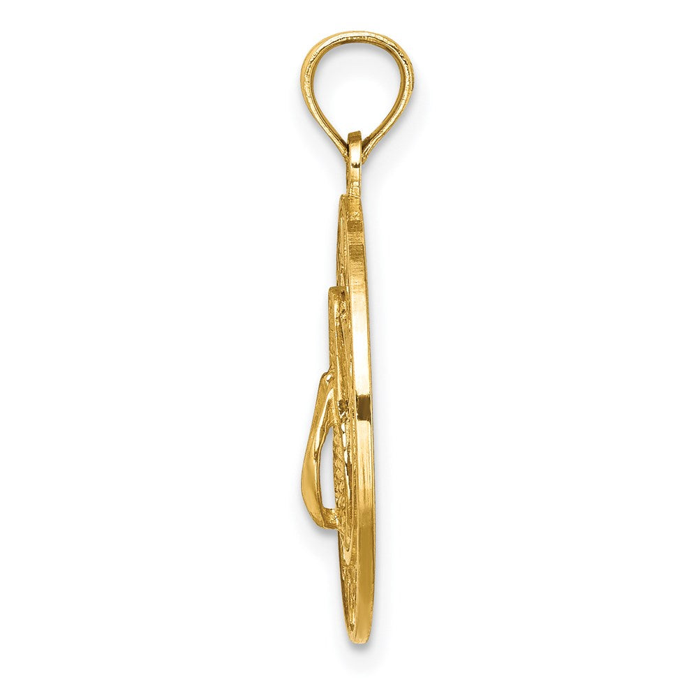 Million Charms 14K Yellow Gold Themed Ocean City Round Frame With Flip-Flop Charm
