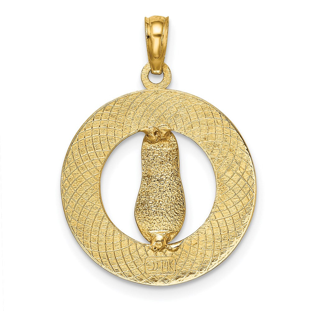 Million Charms 14K Yellow Gold Themed Ocean City Round Frame With Flip-Flop Charm