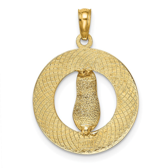 Million Charms 14K Yellow Gold Themed Ocean City Round Frame With Flip-Flop Charm
