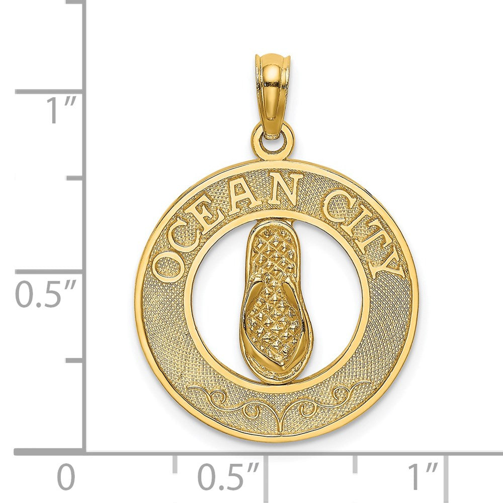Million Charms 14K Yellow Gold Themed Ocean City Round Frame With Flip-Flop Charm