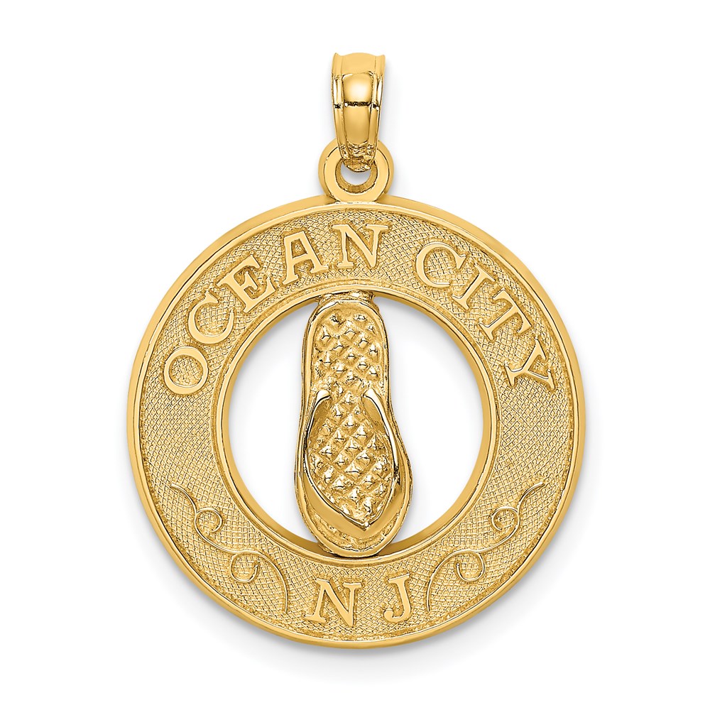 Million Charms 14K Yellow Gold Themed Ocean City, Nj Round Frame With Flip Flops Charm