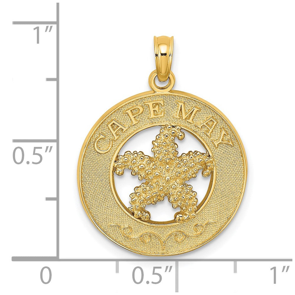 Million Charms 14K Yellow Gold Themed Cape May On Round Frame With Nautical Starfish Charm