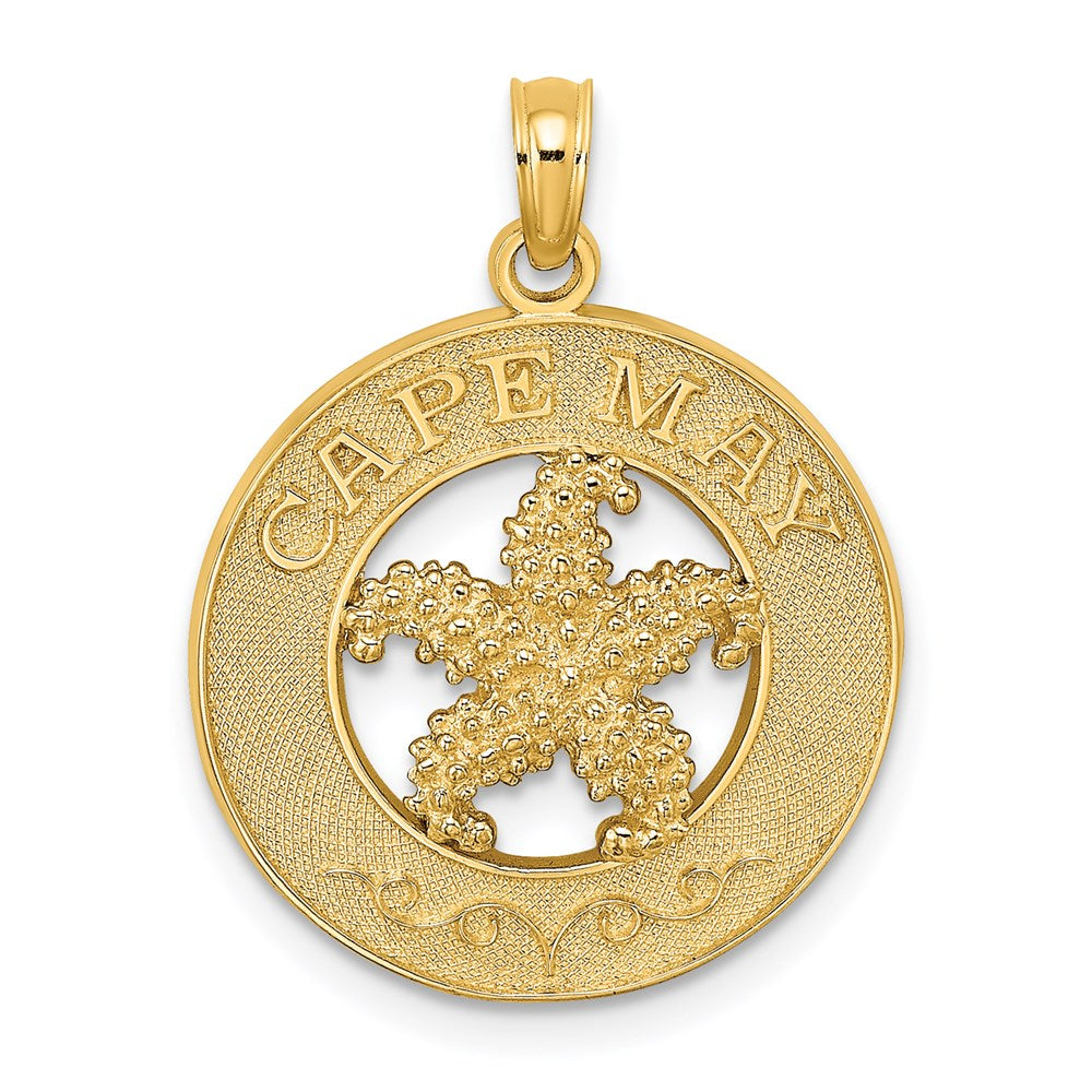 Million Charms 14K Yellow Gold Themed Cape May On Round Frame With Nautical Starfish Charm