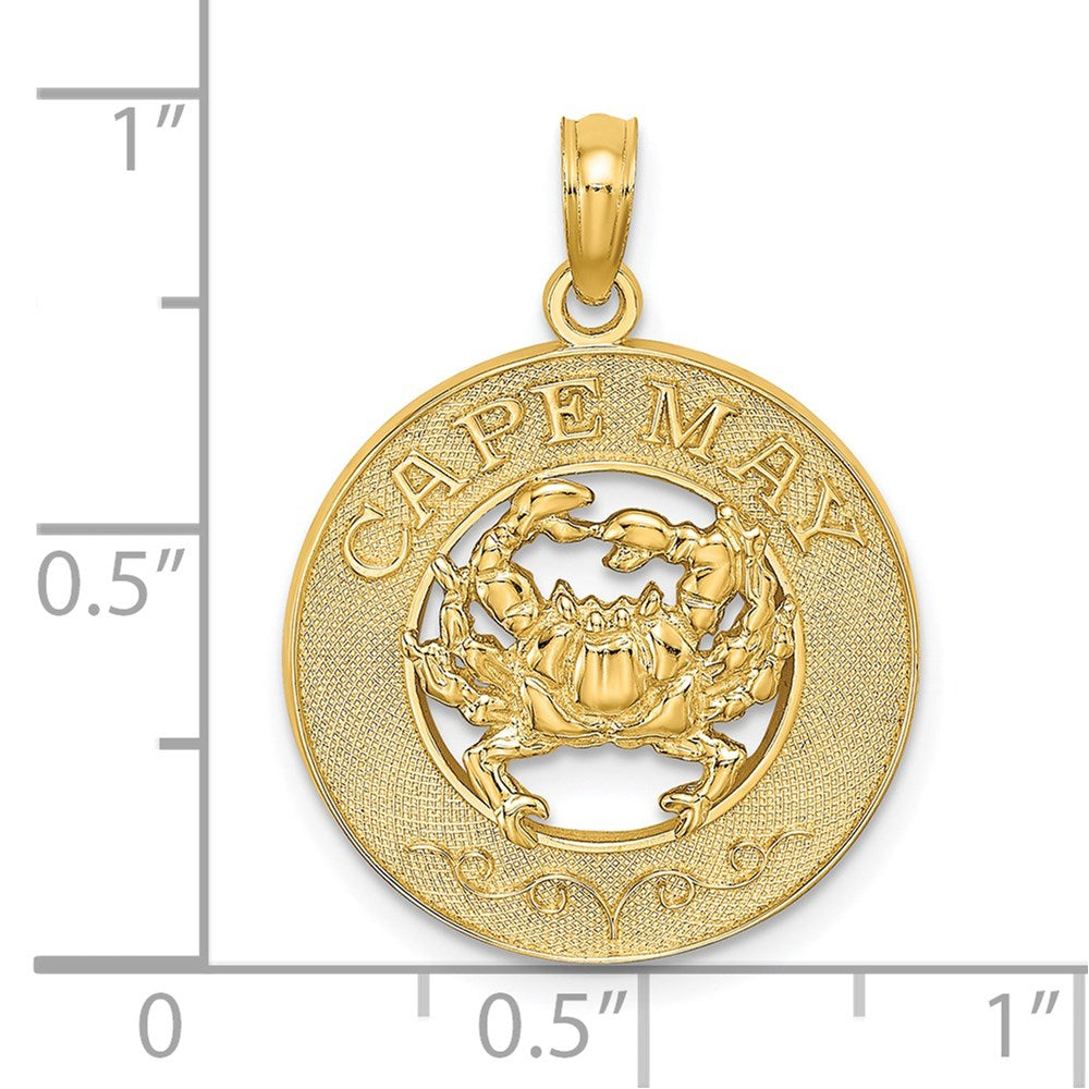 Million Charms 14K Yellow Gold Themed Cape May On Round Frame With Crab Charm