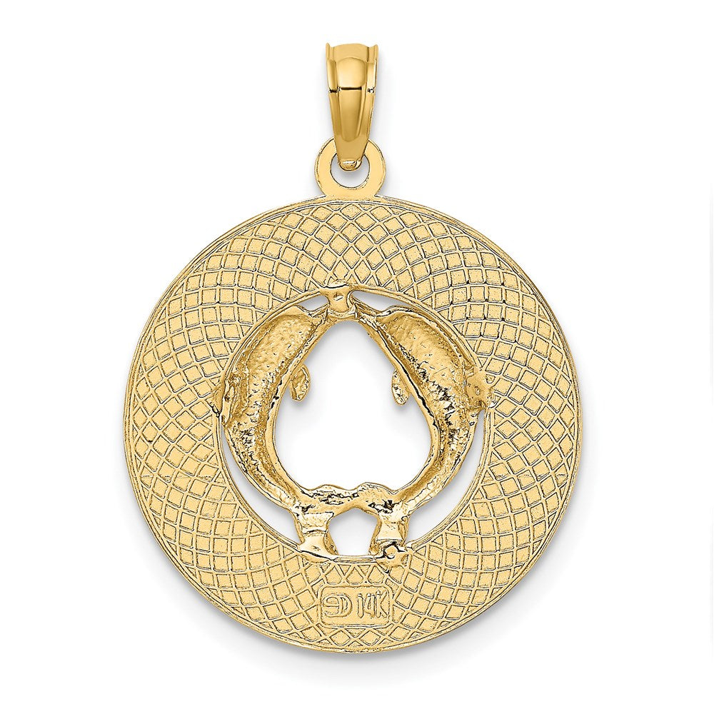 Million Charms 14K Yellow Gold Themed Cape May On Round Frame With Dolphins Charm
