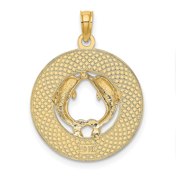 Million Charms 14K Yellow Gold Themed Cape May On Round Frame With Dolphins Charm