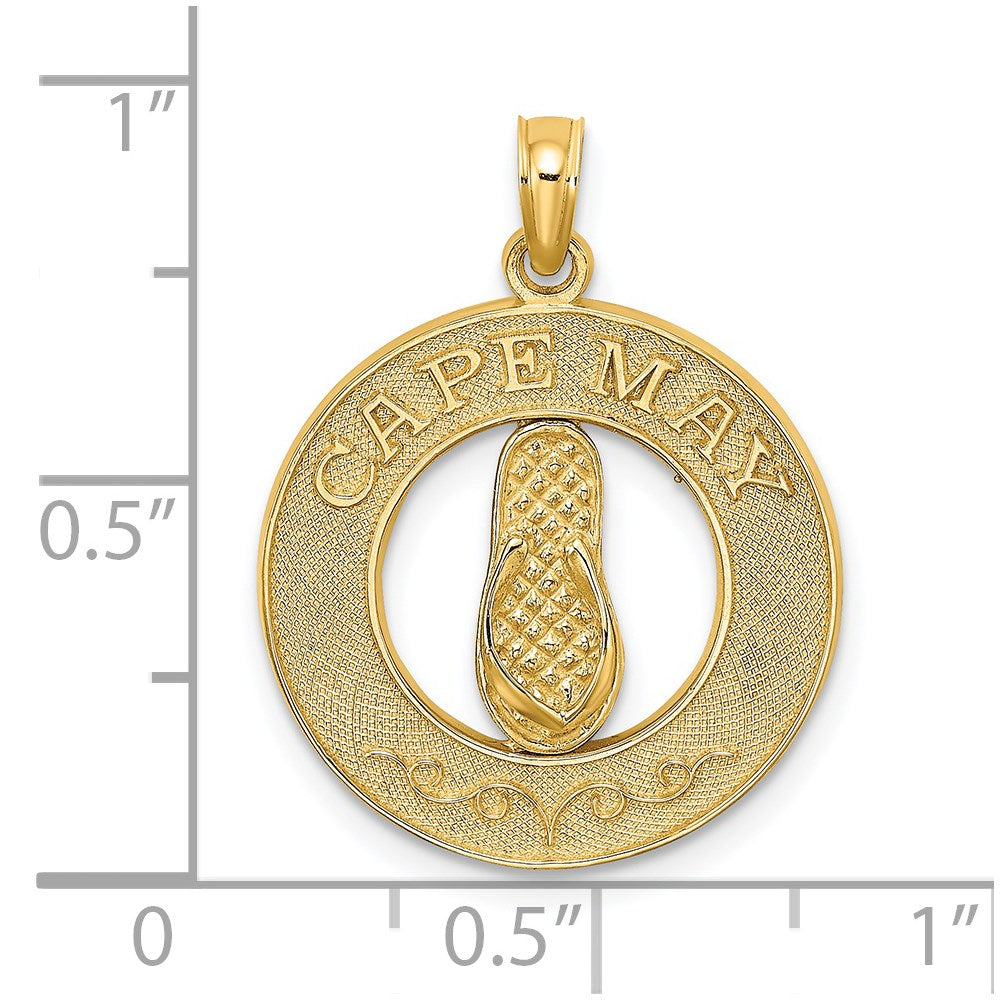 Million Charms 14K Yellow Gold Themed Cape May On Round Frame With Flip-Flop Charm