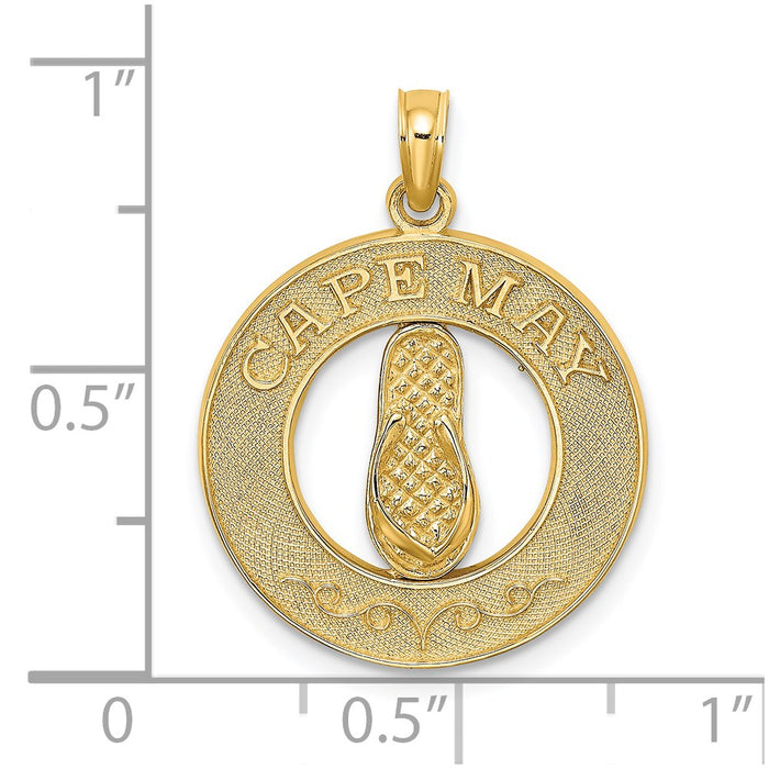 Million Charms 14K Yellow Gold Themed Cape May On Round Frame With Flip-Flop Charm