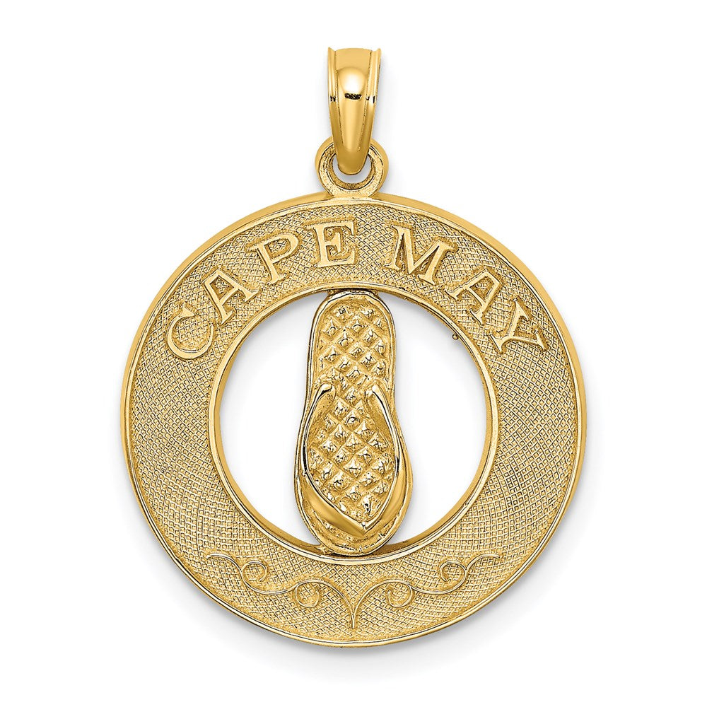 Million Charms 14K Yellow Gold Themed Cape May On Round Frame With Flip-Flop Charm