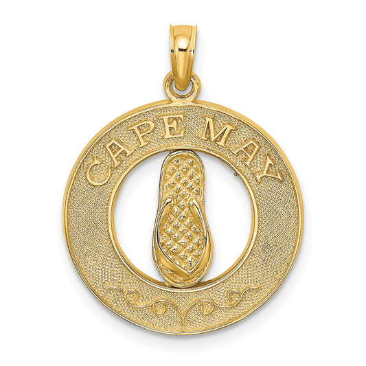 Million Charms 14K Yellow Gold Themed Cape May On Round Frame With Flip-Flop Charm