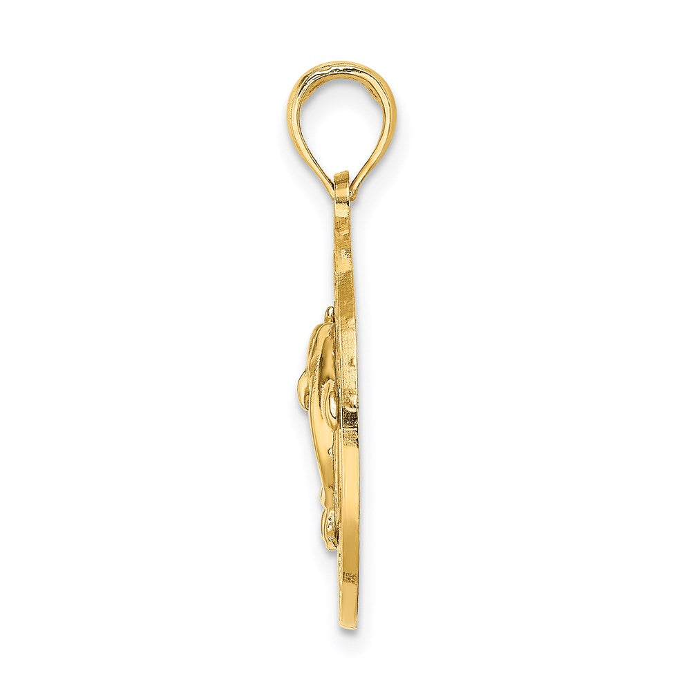 Million Charms 14K Yellow Gold Themed Sanibel Round Frame With Dolphins Charm