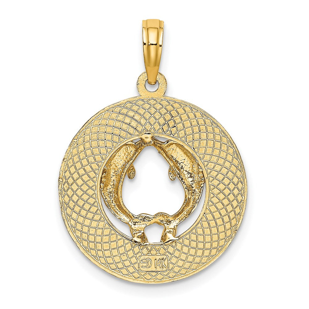 Million Charms 14K Yellow Gold Themed Sanibel Round Frame With Dolphins Charm