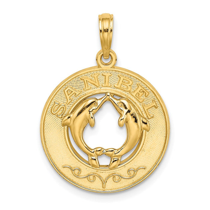 Million Charms 14K Yellow Gold Themed Sanibel Round Frame With Dolphins Charm