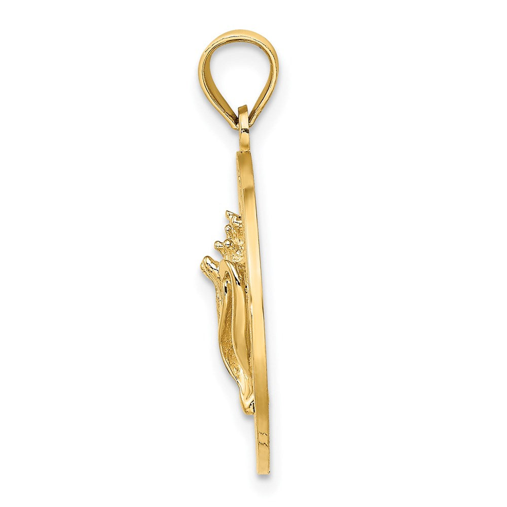 Million Charms 14K Yellow Gold Themed Marco Island On Round Frame With Conch Shell Charm