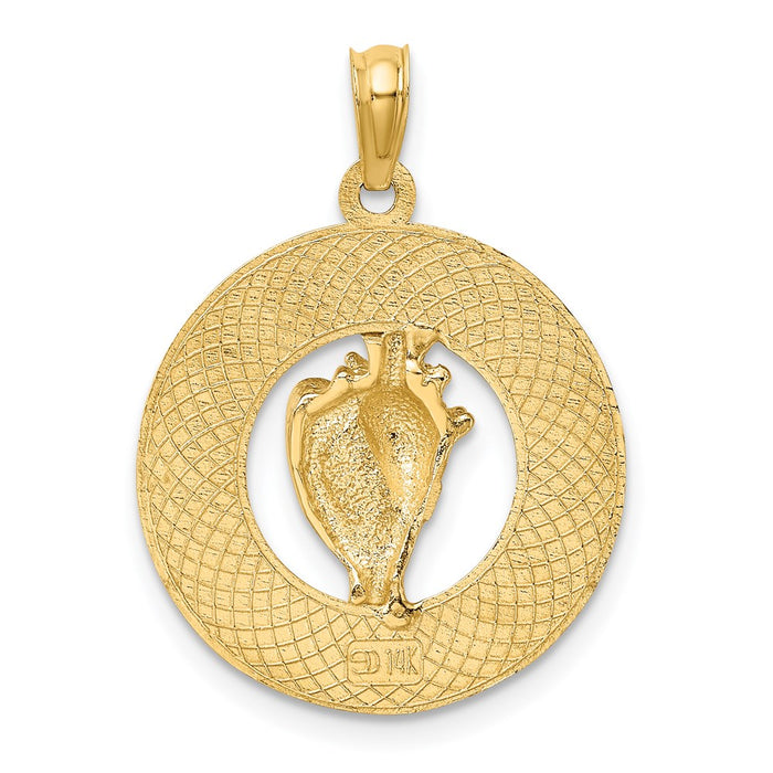 Million Charms 14K Yellow Gold Themed Marco Island On Round Frame With Conch Shell Charm