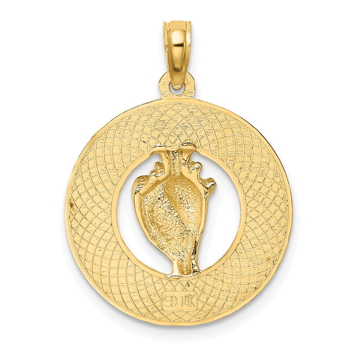 Million Charms 14K Yellow Gold Themed Charleston Round Frame With Conch Shell Charm