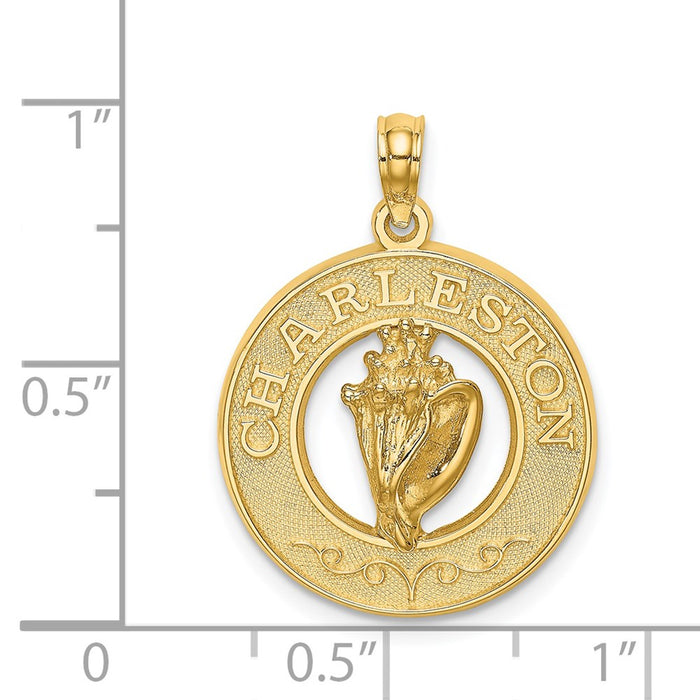 Million Charms 14K Yellow Gold Themed Charleston Round Frame With Conch Shell Charm