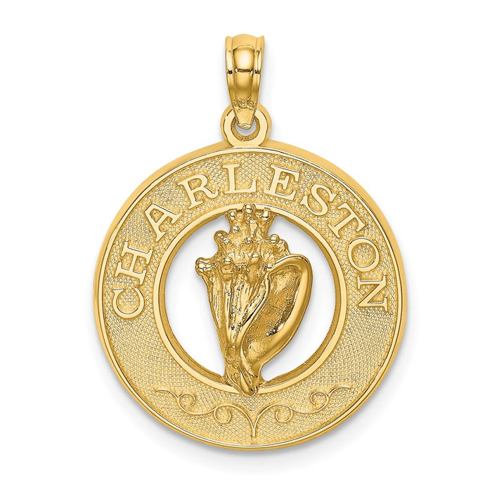 Million Charms 14K Yellow Gold Themed Charleston Round Frame With Conch Shell Charm