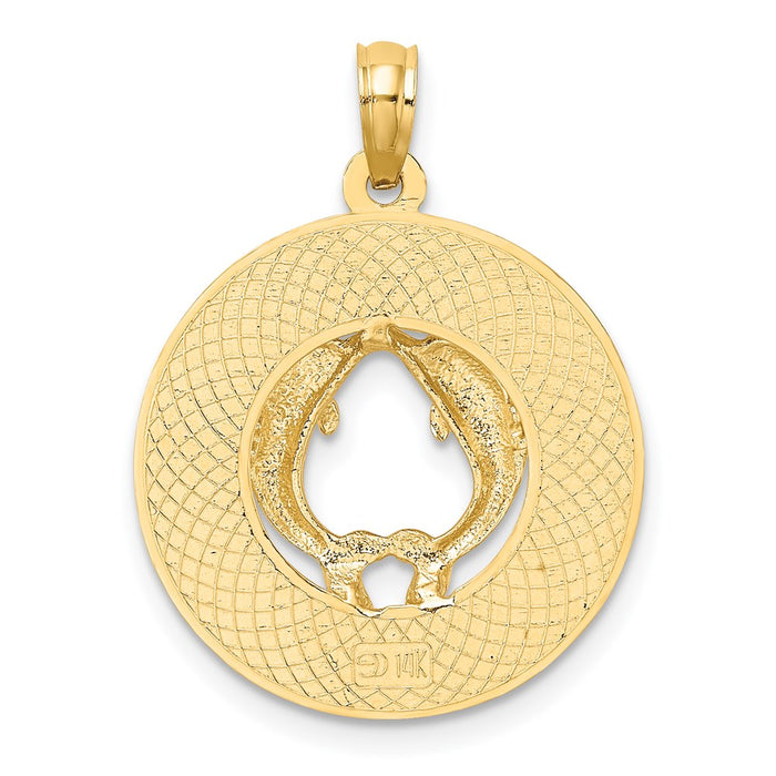 Million Charms 14K Yellow Gold Themed Charleston Round Frame With Dolphin Charm