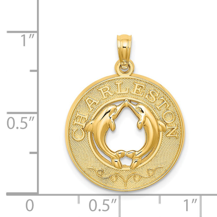 Million Charms 14K Yellow Gold Themed Charleston Round Frame With Dolphin Charm