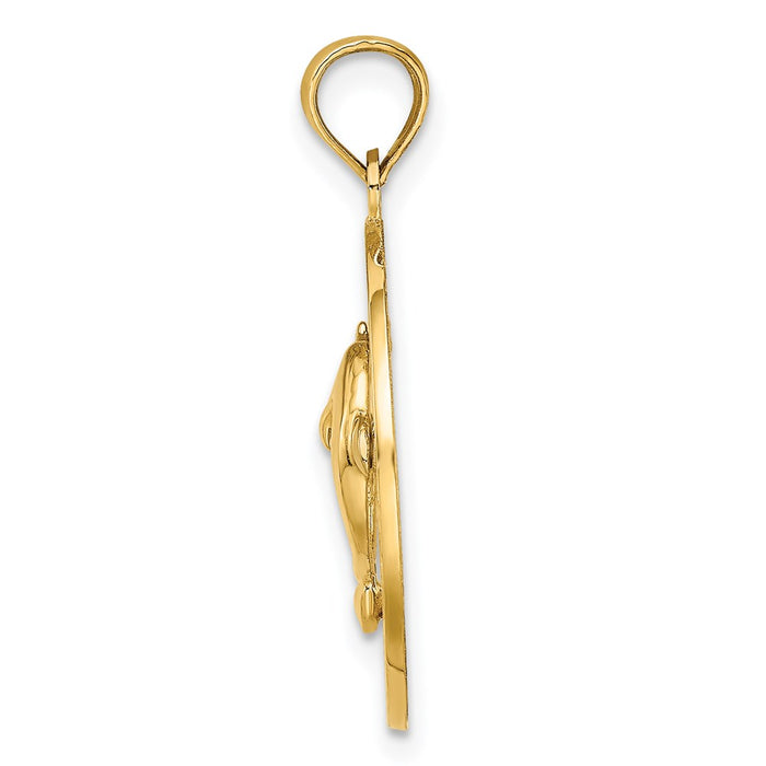 Million Charms 14K Yellow Gold Themed Religious Saint Augustine On Round With Dolphins Charm