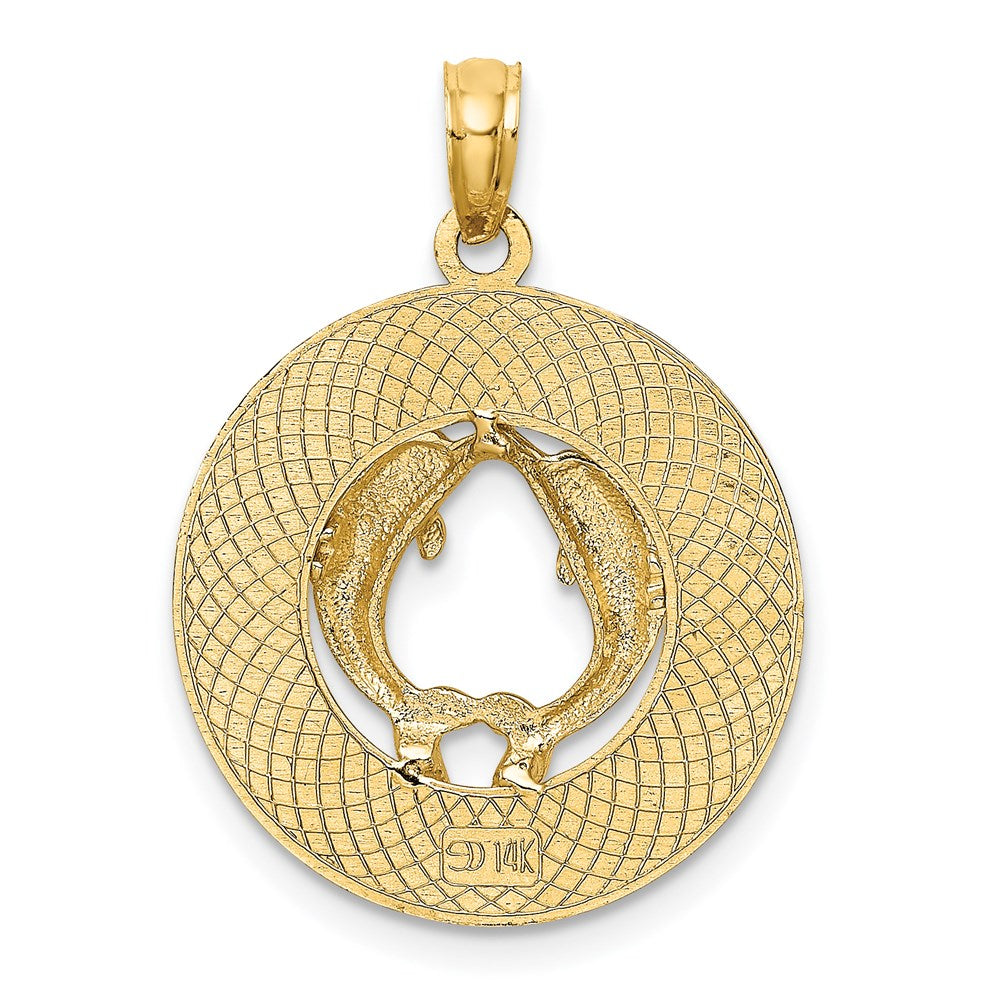 Million Charms 14K Yellow Gold Themed Religious Saint Augustine On Round With Dolphins Charm
