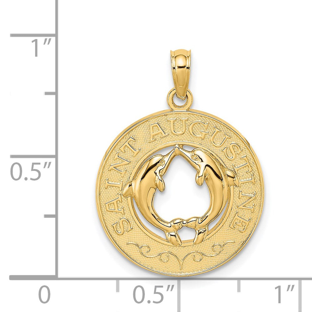 Million Charms 14K Yellow Gold Themed Religious Saint Augustine On Round With Dolphins Charm