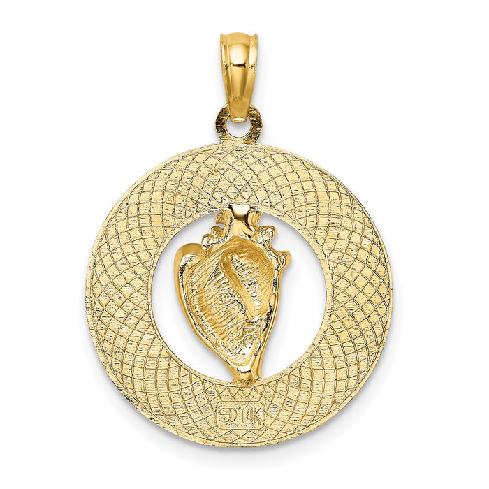 Million Charms 14K Yellow Gold Themed Religious Saint Augustine On Round Frame With On Round Frame With Conch Shell Center