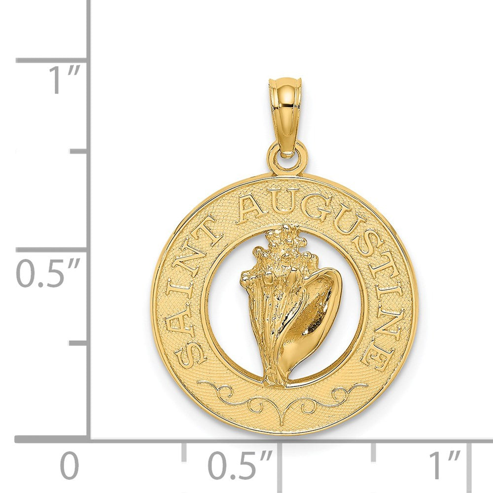Million Charms 14K Yellow Gold Themed Religious Saint Augustine On Round Frame With On Round Frame With Conch Shell Center